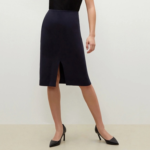 NWT MM Lafleur Greenpoint Front Slit Knee Length Skirt in Navy